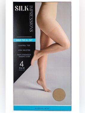 Silk Impressions 3XL Women's Control Top Pantyhose- Beige 4pk.